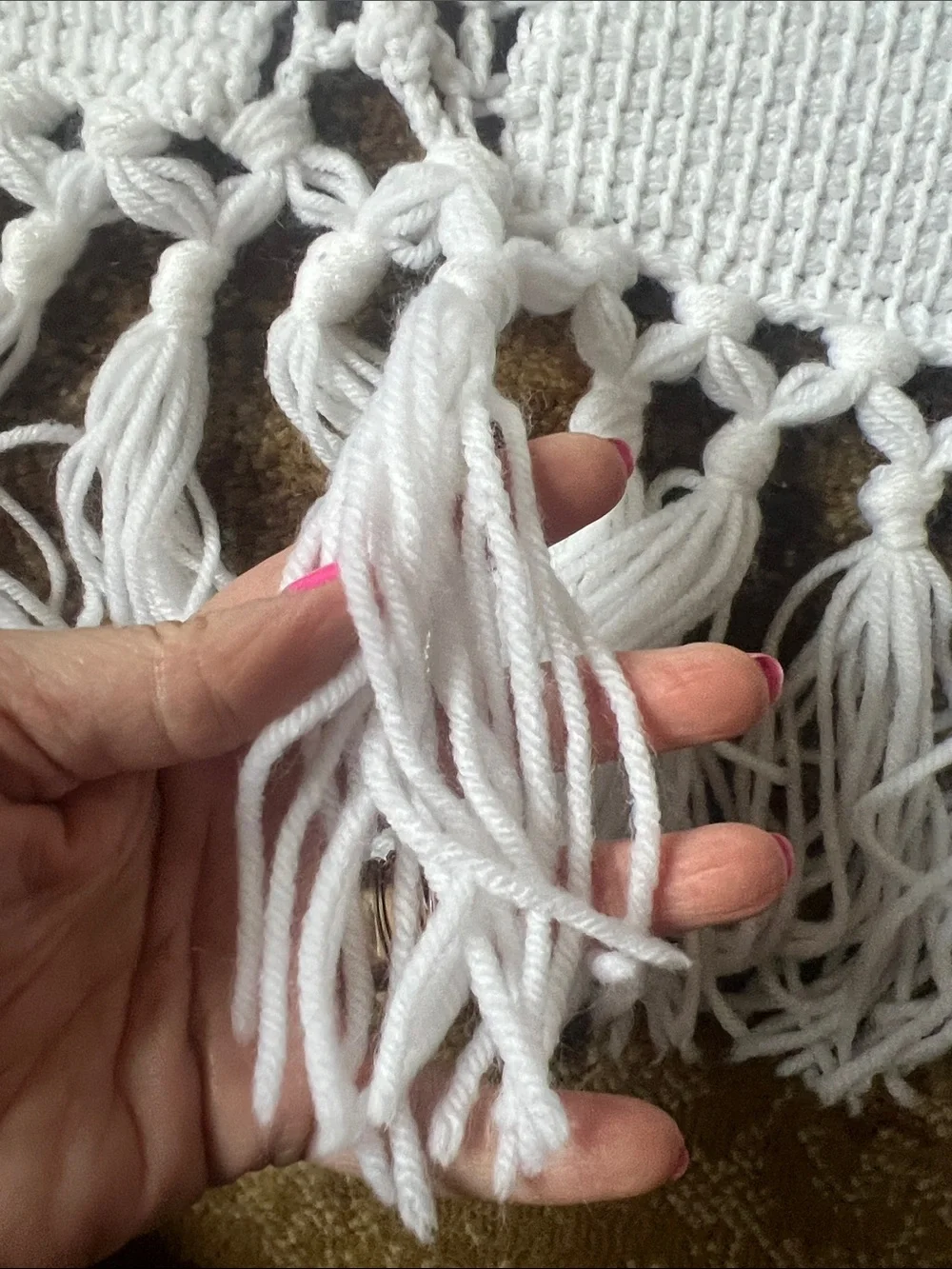 Handmade White Crochet throw with Purple Floral Motif
